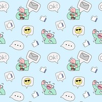 Social media doodle background, emoticon doodle, seamless pattern vector