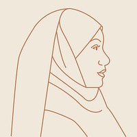 Monoline muslim woman clipart, religious monoline portrait