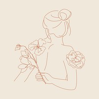 Floral woman portrait sticker, beauty character illustration vector