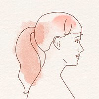 Woman in ponytail portrait, watercolor line art graphic