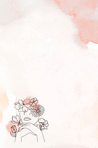 Female monoline background, watercolor border with paper texture vector