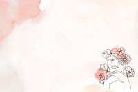 Female monoline background, watercolor border with paper texture psd