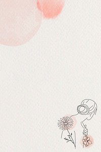 Floral feminine background, woman portrait line art border vector