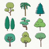 Colorful tree line art sticker collection vector