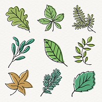 Simple leaf line art collage element set psd