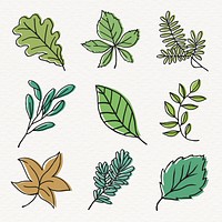 Simple leaf line art collage element set vector