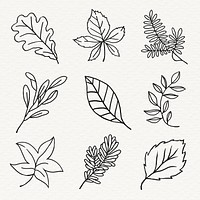 Leaf line art sticker collection psd