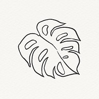 Monstera leaf sticker, cute line art collage element psd