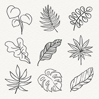 Simple leaf line art collage element set psd