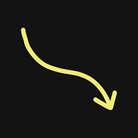 Yellow arrow doodle illustration, hand drawn design on black background