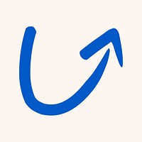Minimal arrow illustration, hand drawn blue simple design on colorful background psd