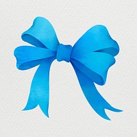 Bow collage element, blue watercolor design psd