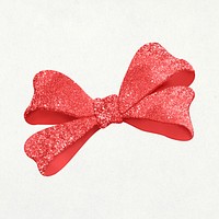 Bow collage element, red glitter design psd