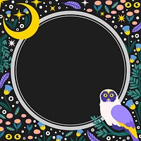 Aesthetic owl frame background, cute animal illustration vector