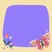 Purple aesthetic butterfly frame background, fairytale animal illustration