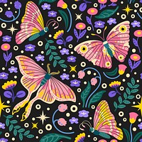 Vintage butterfly seamless pattern background, fairytale animal illustration vector