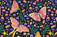 Vintage butterfly seamless pattern background, fairytale animal illustration vector