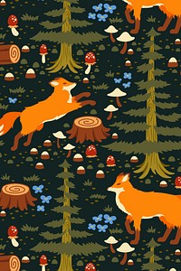 Fox seamless pattern background, fairytale animal cartoon vector