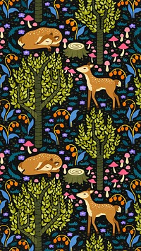 Fairytale forest pattern phone wallpaper, cute fairytale animal cartoon design