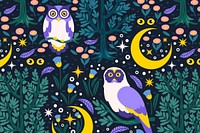 Cute owl seamless pattern background, fairytale animal illustration vector