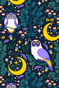 Owl seamless pattern background, fairytale animal illustration vector