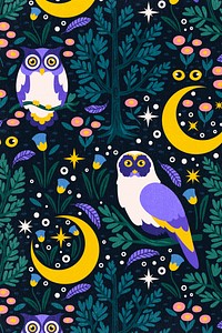Aesthetic owl pattern background, animal illustration