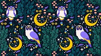 Owl pattern desktop wallpaper, cute fairytale animal cartoon design