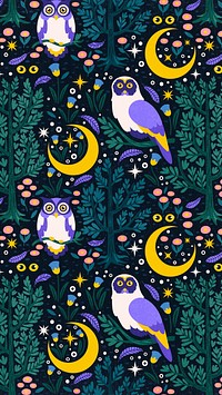 Owl pattern mobile wallpaper, cute fairytale animal cartoon design