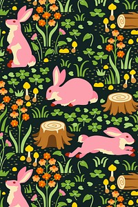 Cute rabbit seamless pattern background, fairytale animal illustration vector