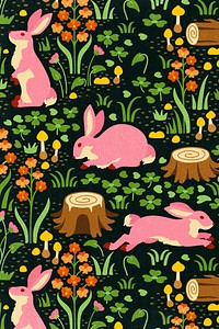 Cute rabbit pattern background, animal illustration psd