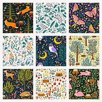 Jungle seamless pattern, nature illustration set vector