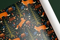 Fox pattern poster mockup, fairytale forest design psd