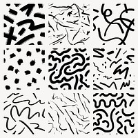 Black Memphis scribble seamless pattern, abstract design set psd