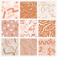 Beige Memphis scribble seamless pattern, abstract design set psd