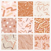 Beige Memphis squiggle seamless pattern, Memphis design set vector