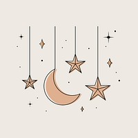 Celestial art sticker, aesthetic beige design psd