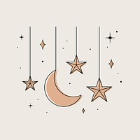 Celestial art sticker, aesthetic beige design vector