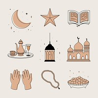 Beige Ramadan illustration, aesthetic celebration design vector set