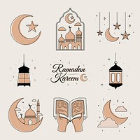 Beige Ramadan illustration, aesthetic celebration design vector set