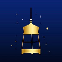 Golden Arabic lantern sticker line art, dark blue background vector