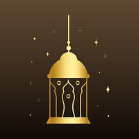 Golden Arabic lantern sticker line art, dark tone background vector