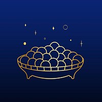 Golden Eid food sticker line art, dark blue background vector