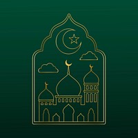 Eid Mubarak line art illustration, luxurious design on dark green background psd