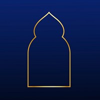 Golden line art mosque arch illustration on dark blue background vector