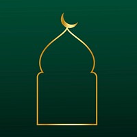 Golden line art mosque arch illustration on dark green background vector