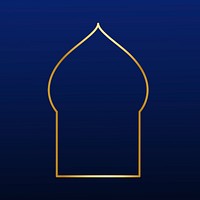 Golden line art mosque arch illustration on dark blue background vector