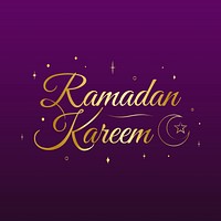 Golden line art Ramadan Kareem text illustration on dark purple background vector