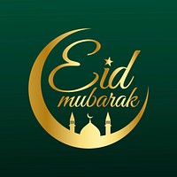 Golden line art Eid Mubarak text illustration on dark green background vector