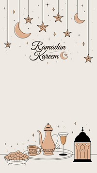 Ramadan iPhone wallpaper, brown aesthetic line art design