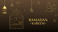 Ramadan Kareem template computer wallpaper, golden line art vector